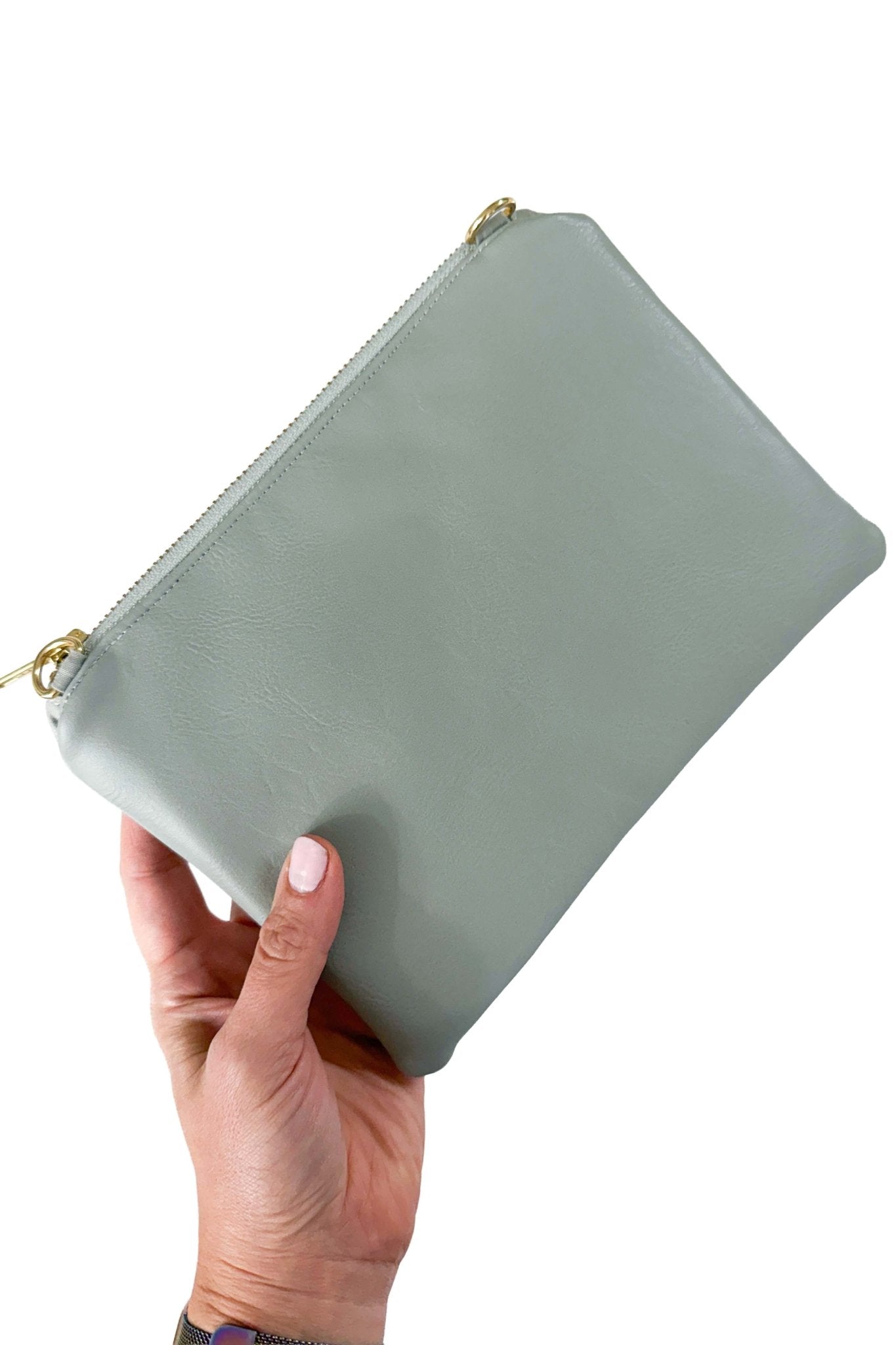 Light Grey Vegan Leather Wristlet – Convertible Crossbody Wallet - Modern Makerie