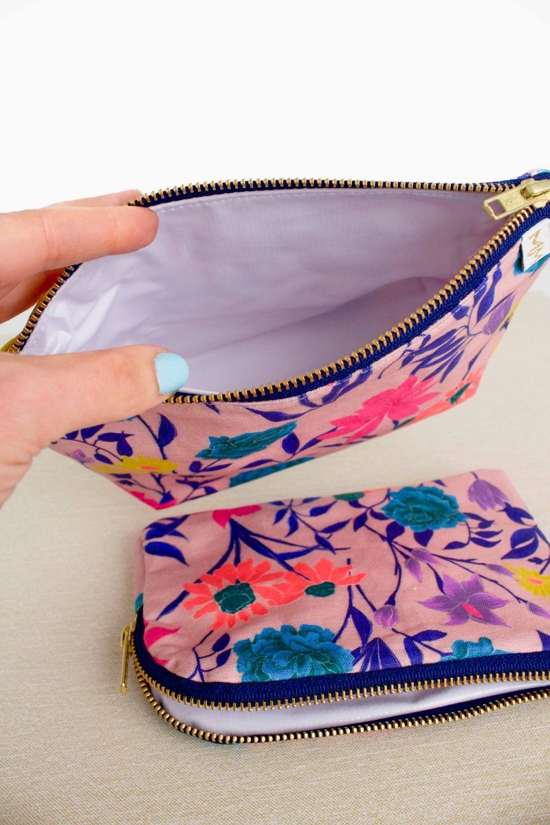 Mauve Garden Canvas 2 Piece Cosmetic Bag Set - Modern Makerie