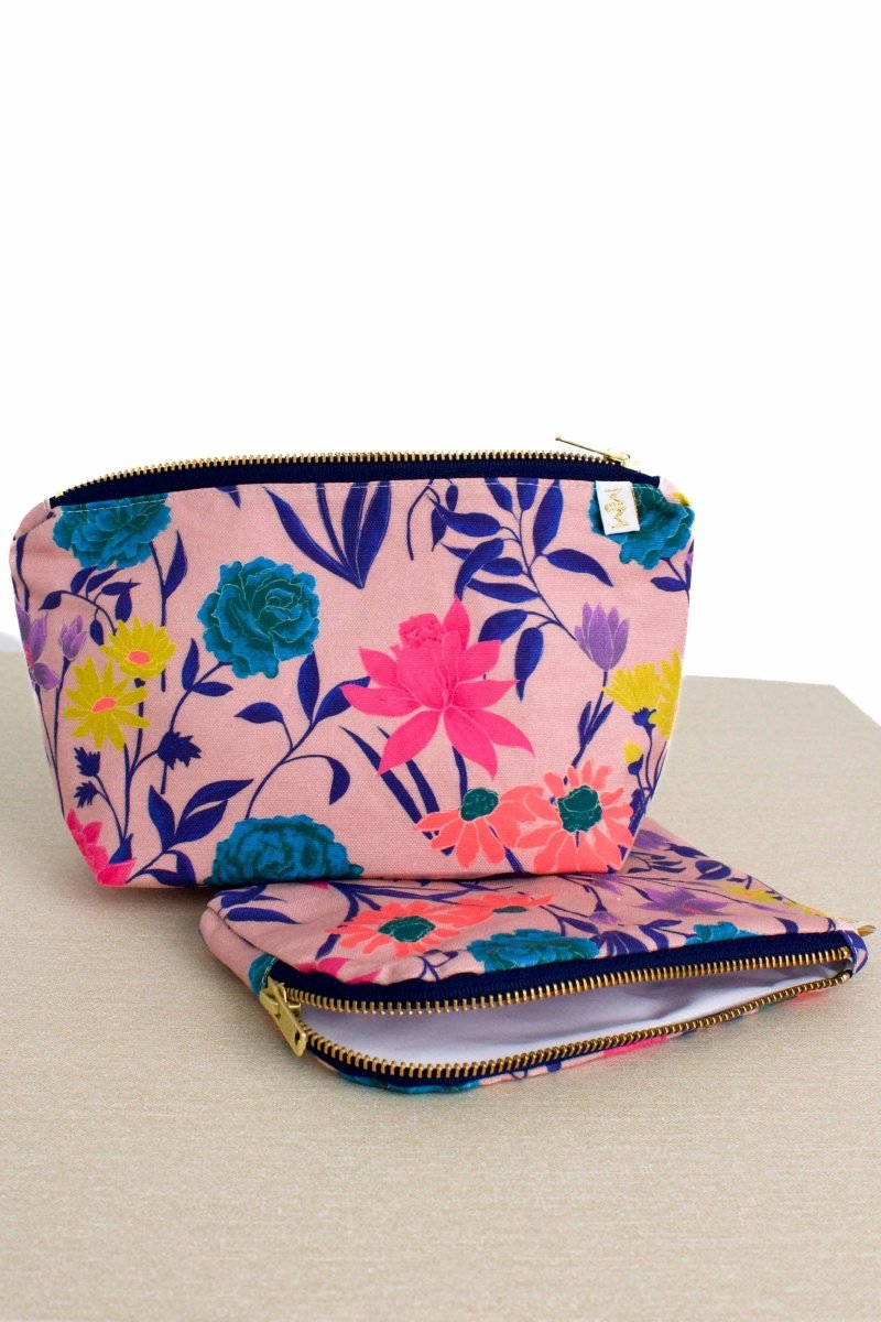 Mauve Garden Canvas 2 Piece Cosmetic Bag Set - Modern Makerie
