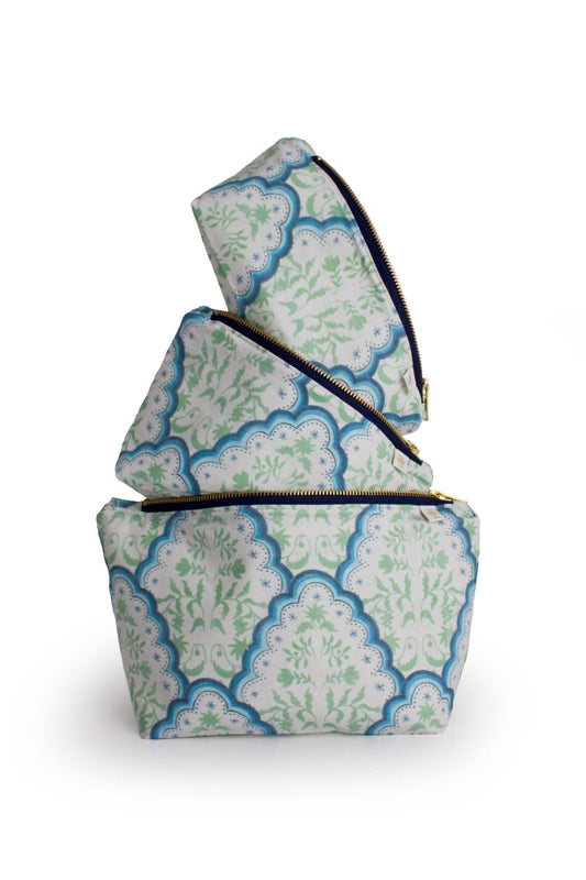 Mint Blue Scallop 3 - Piece Toiletry Bag Set – Elegant Travel Bundle - Modern Makerie