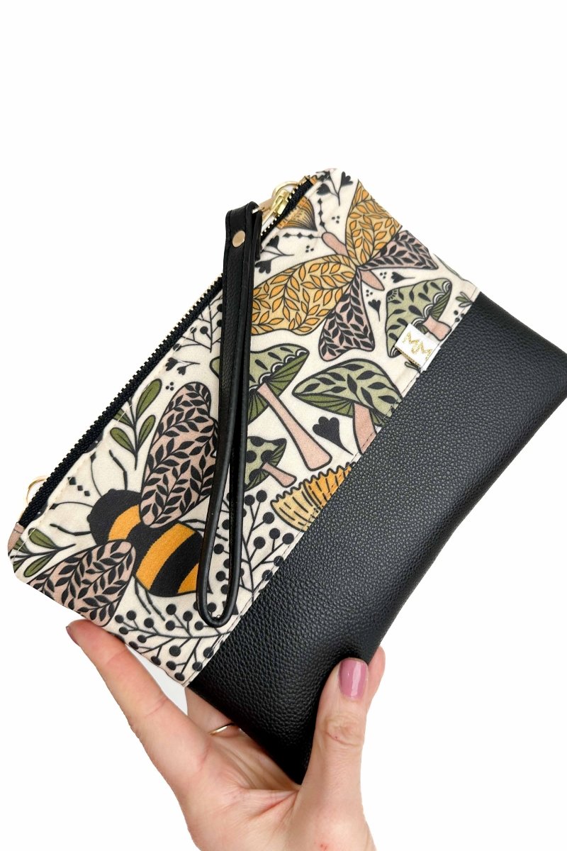 Mushroom Bee Convertible Crossbody Wristlet+ with Compartments - Modern Makerie