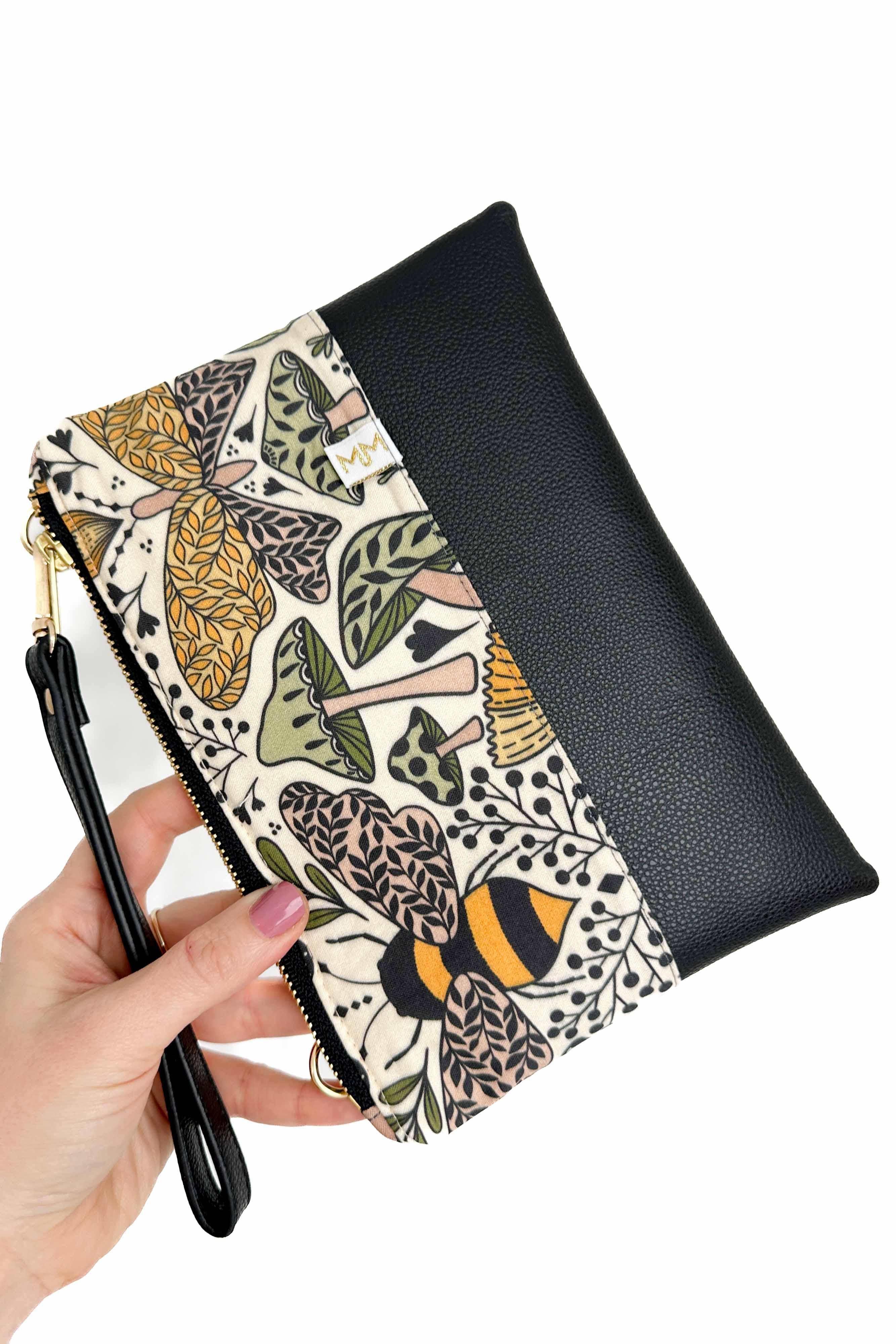 Mushroom Bee Convertible Crossbody Wristlet+ with Compartments READY TO SHIP - Modern Makerie