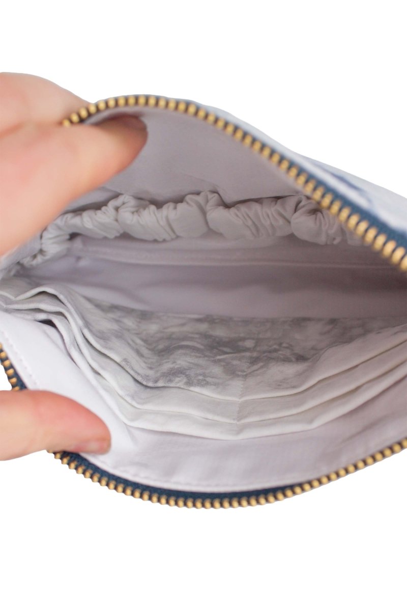 Navy Abstract Vegan Leather Wristlet – Convertible Crossbody Wallet - Modern Makerie