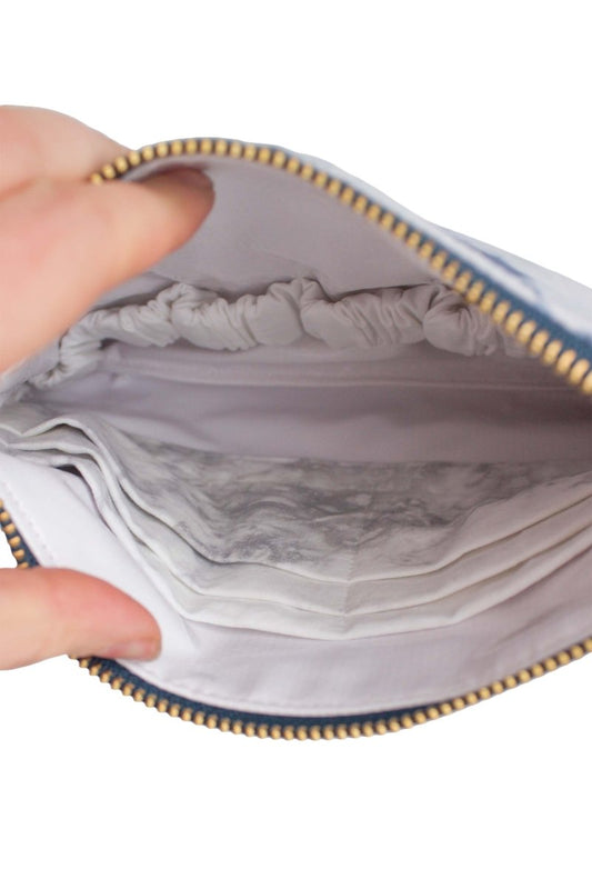 Navy Abstract Vegan Leather Wristlet – Convertible Crossbody Wallet - Modern Makerie