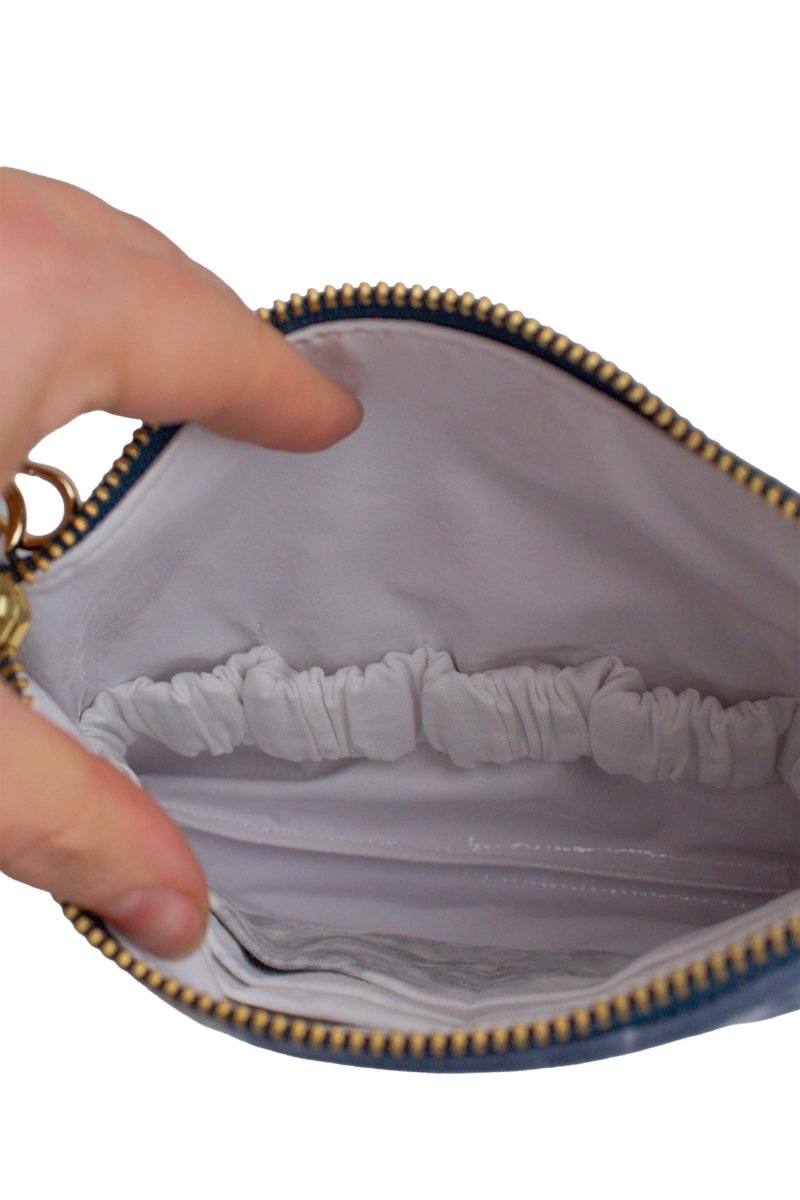 Navy Abstract Vegan Leather Wristlet – Convertible Crossbody Wallet - Modern Makerie