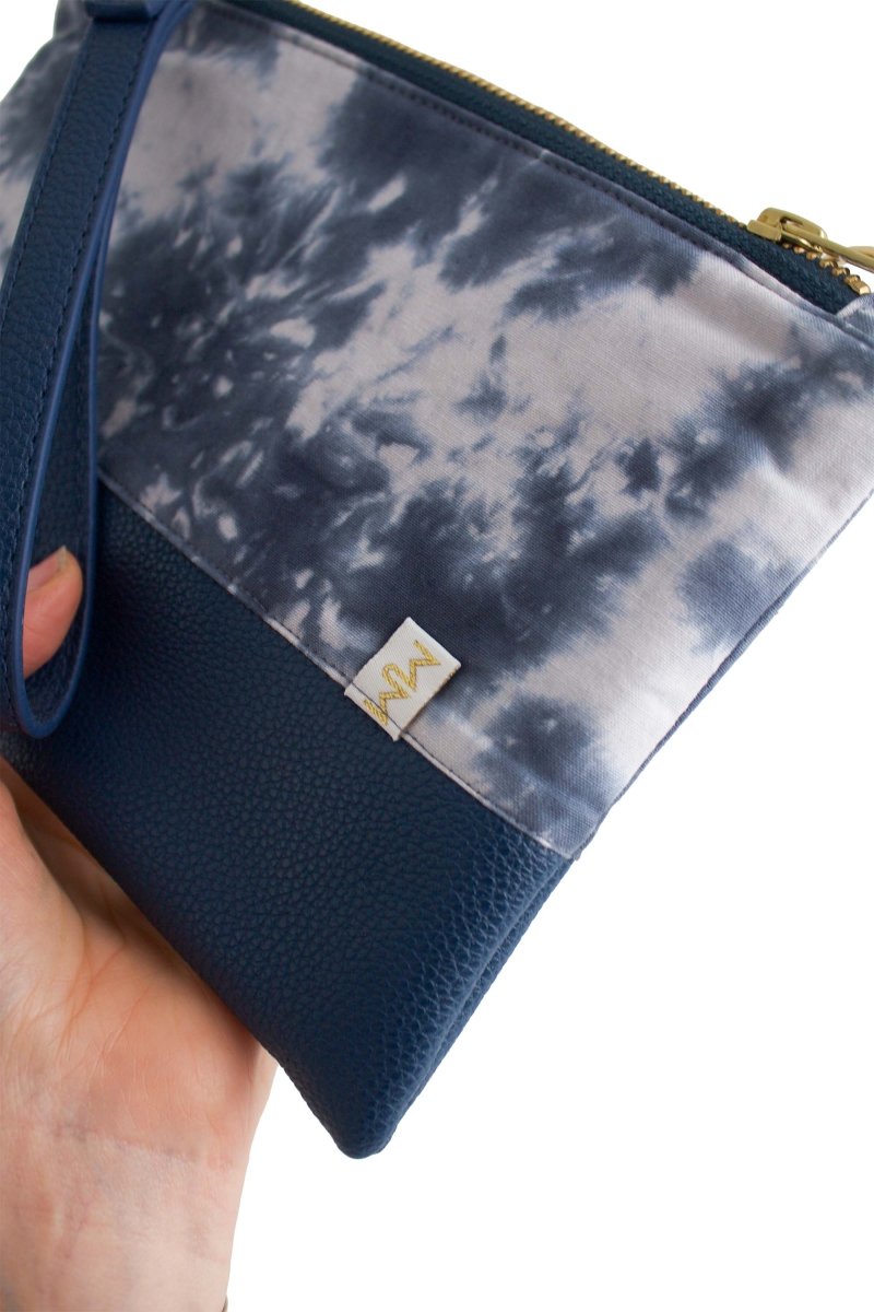 Navy Abstract Vegan Leather Wristlet – Convertible Crossbody Wallet - Modern Makerie