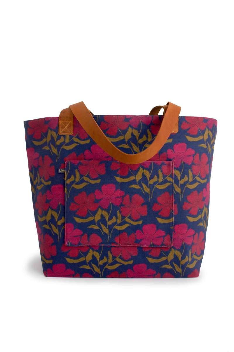 Olive Berry Flora Everyday Canvas Work Tote Bag with Leather Straps - Modern Makerie