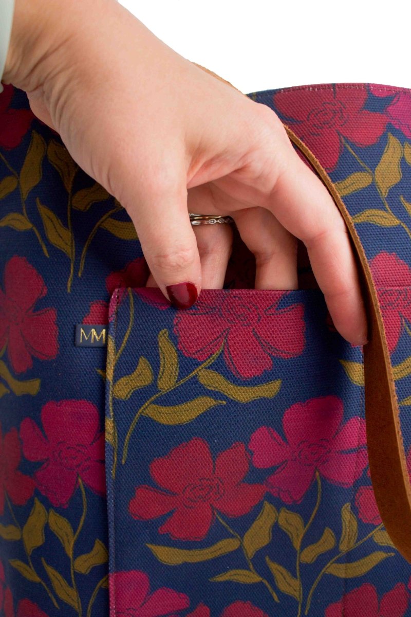 Olive Berry Flora Everyday Canvas Work Tote Bag with Leather Straps - Modern Makerie