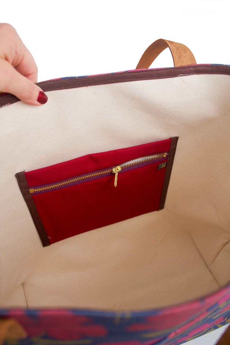 Olive Berry Flora Everyday Canvas Work Tote Bag with Leather Straps - Modern Makerie