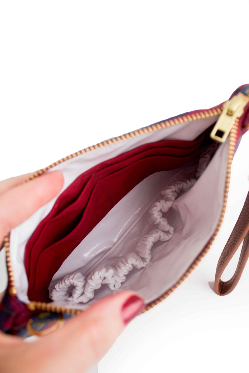 Olive Berry Flora Wristlet – Convertible Canvas Clutch with Card Slots & Elastic Loops - Modern Makerie