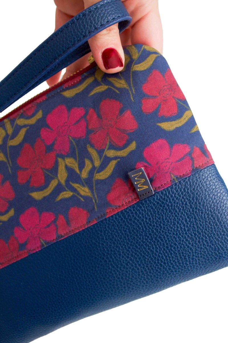 Olive Berry Flora Wristlet – Convertible Canvas Clutch with Card Slots & Elastic Loops - Modern Makerie