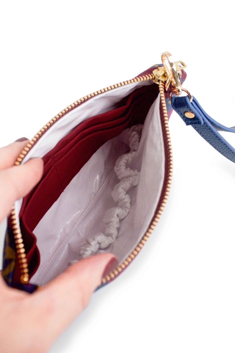 Olive Berry Flora Wristlet – Convertible Canvas Clutch with Card Slots & Elastic Loops - Modern Makerie