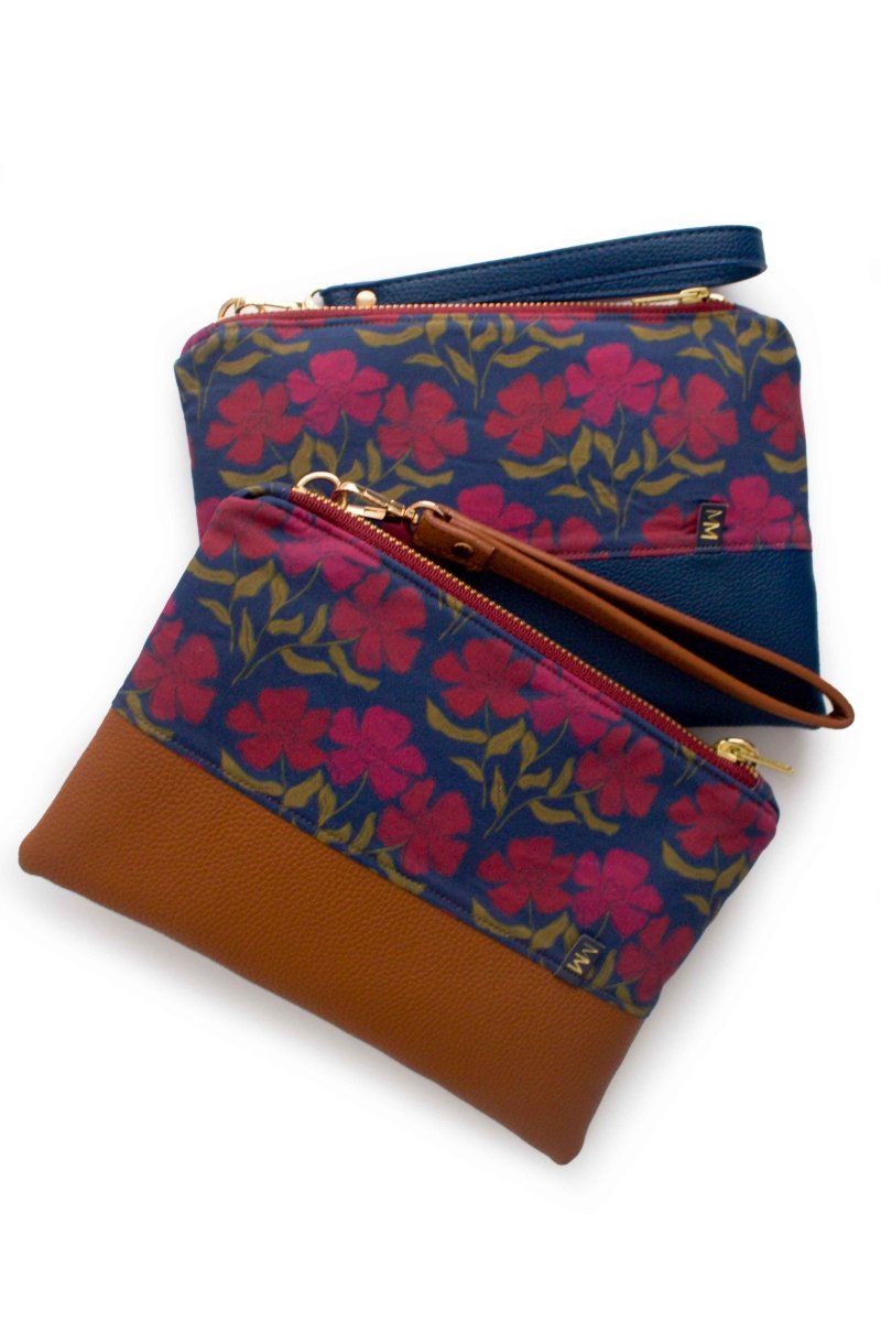 Olive Berry Flora Wristlet – Convertible Canvas Clutch with Card Slots & Elastic Loops - Modern Makerie