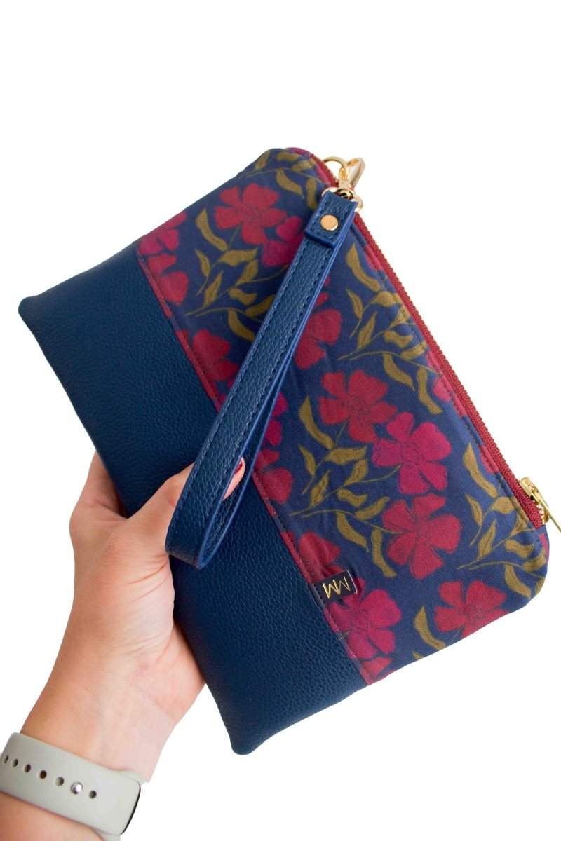 Olive Berry Flora Wristlet – Convertible Canvas Clutch with Card Slots & Elastic Loops - Modern Makerie