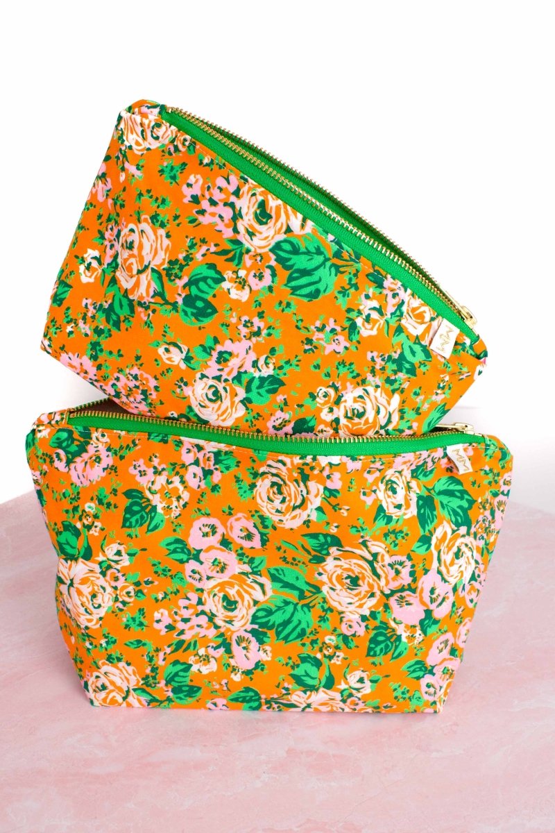 Orange Floral 2 Piece Makeup Bag Set - Modern Makerie