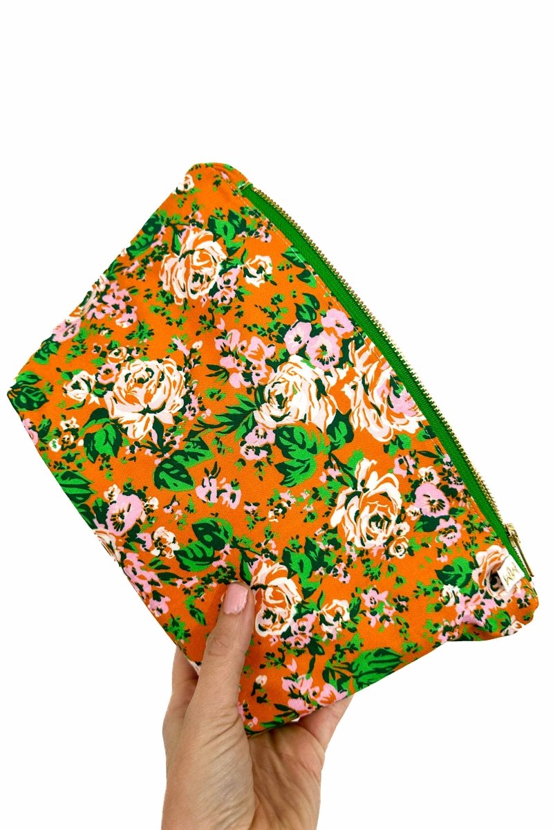Orange Floral 2 Piece Makeup Bag Set - Modern Makerie