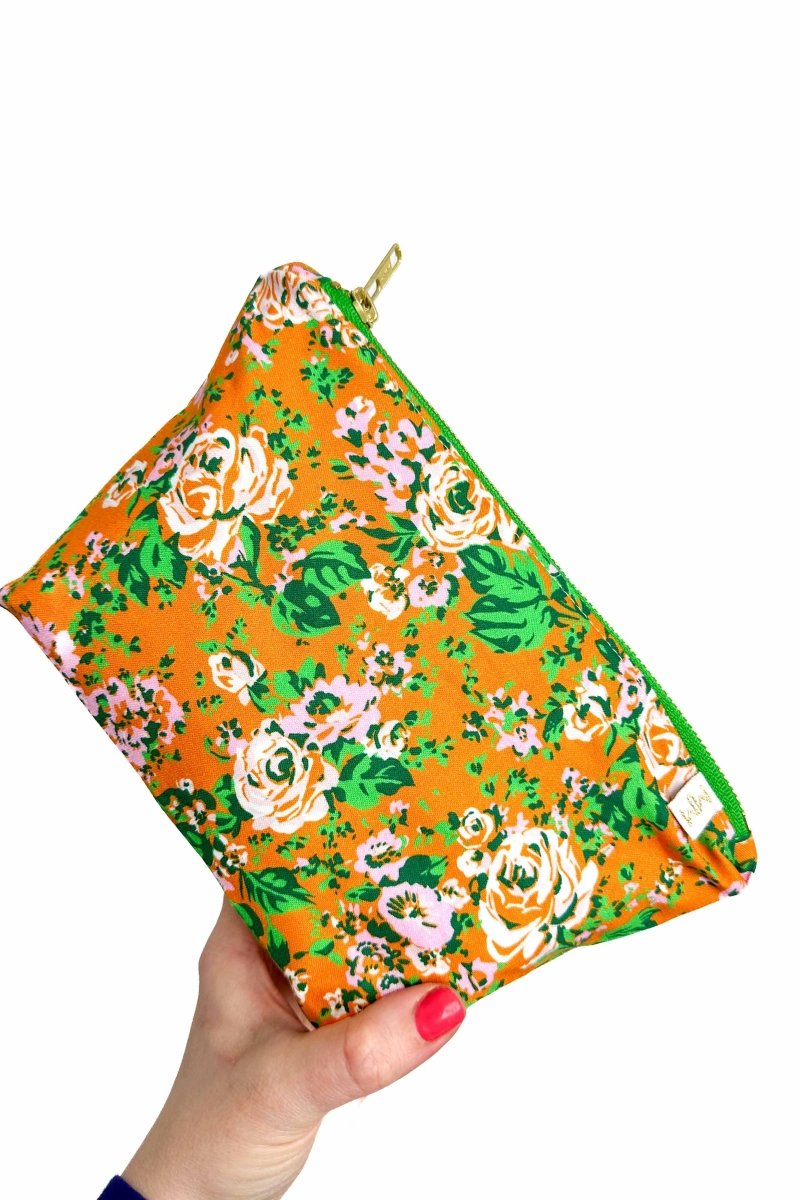 Orange Floral Mini Maxx Cosmetic Bag - Modern Makerie