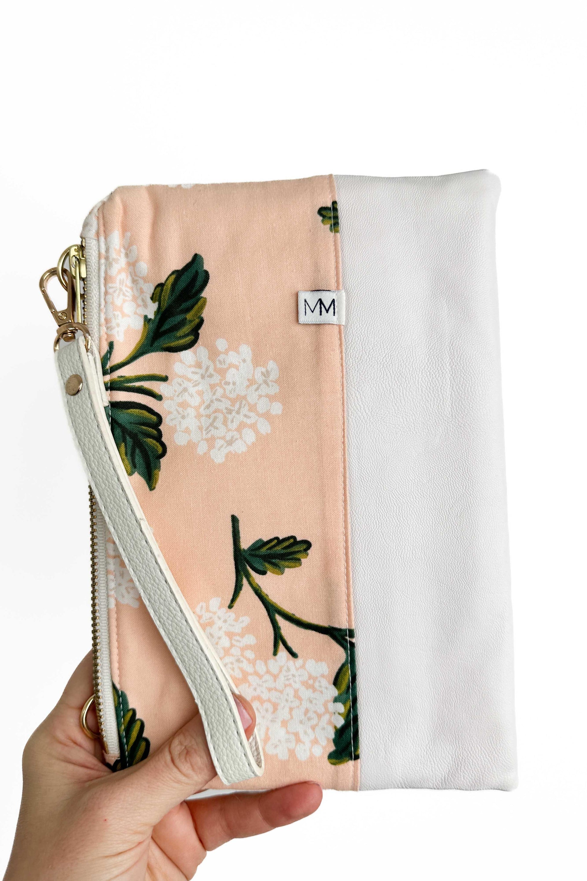 Peach Hydrangea Convertible Crossbody Wristlet+ with Compartments READY TO SHIP - Modern Makerie