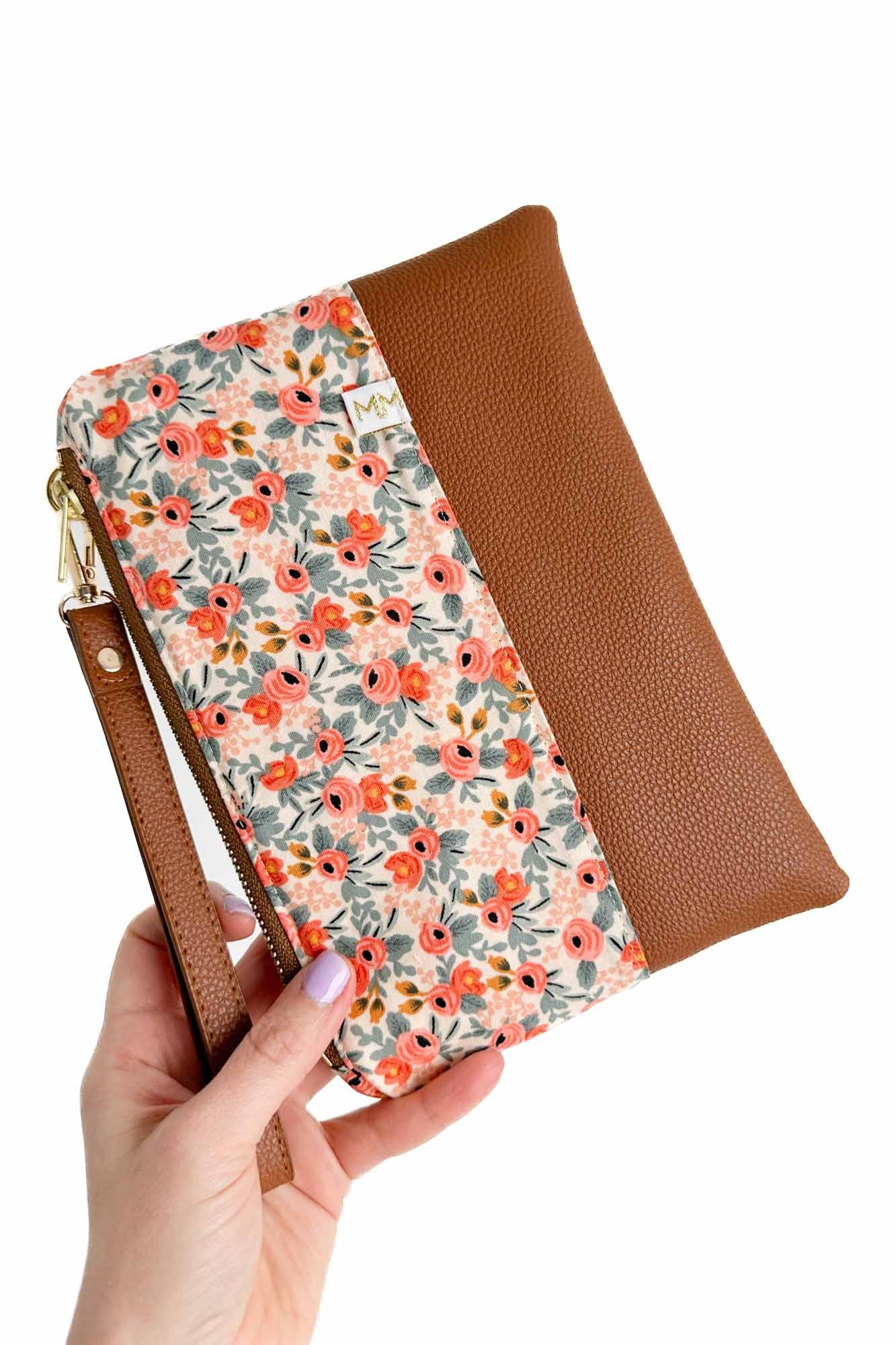 Peach Les Fleur Convertible Crossbody Wristlet+ with Compartments READY TO SHIP - Modern Makerie