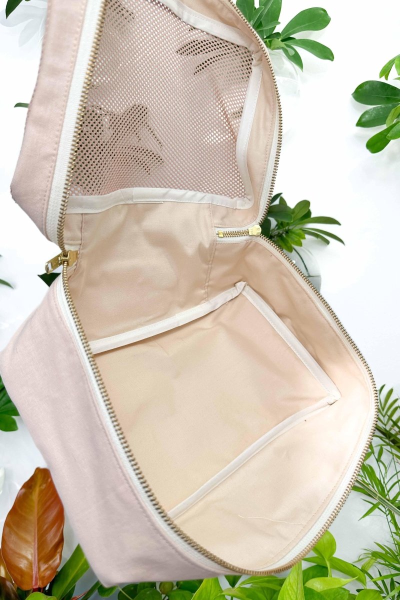 Peach Linen 3 Piece Embroidered Luggage Cube Set - Modern Makerie