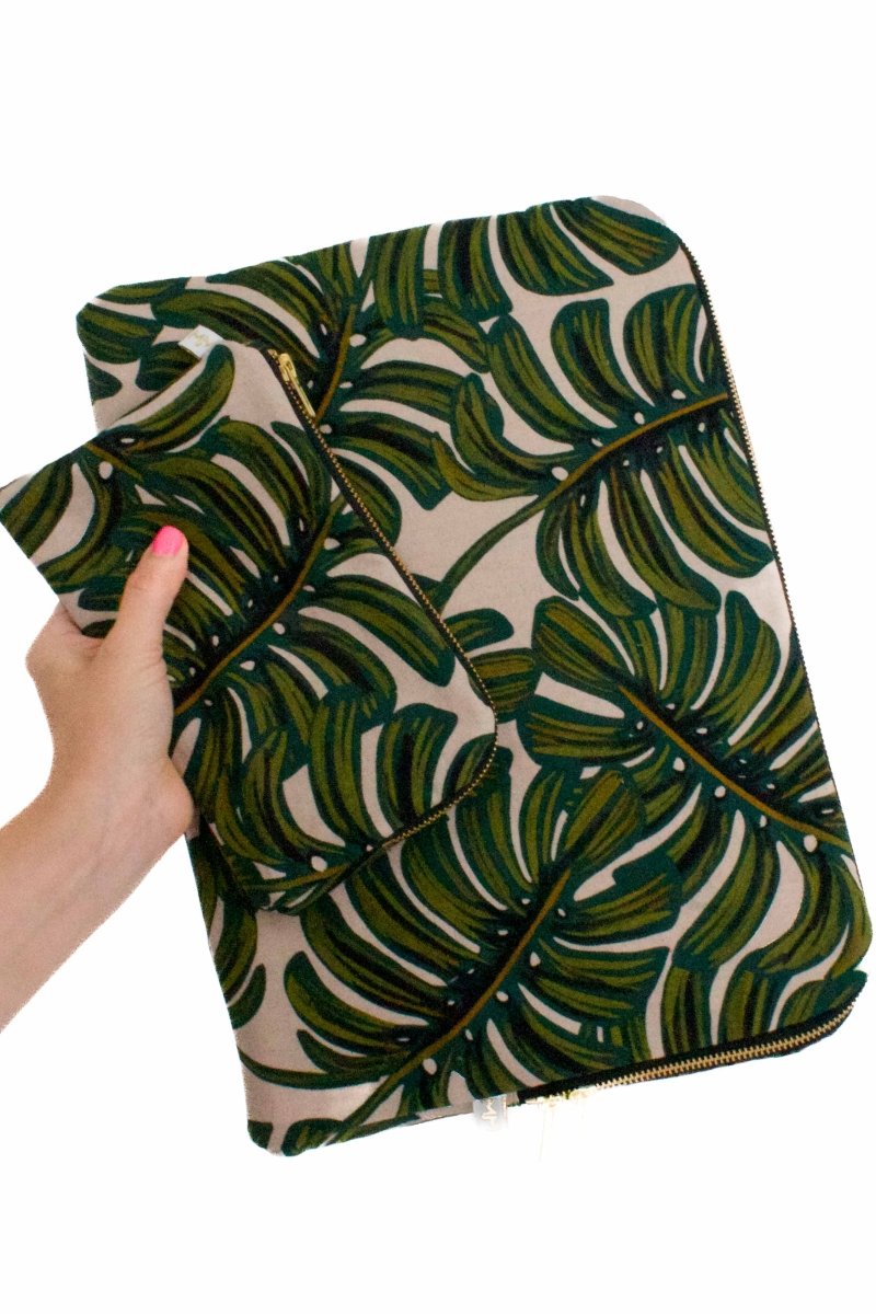 Rifle Paper Co. Monstera Canvas 15 - 16" Laptop Sleeve and Accessory Pouch Bundle - Modern Makerie