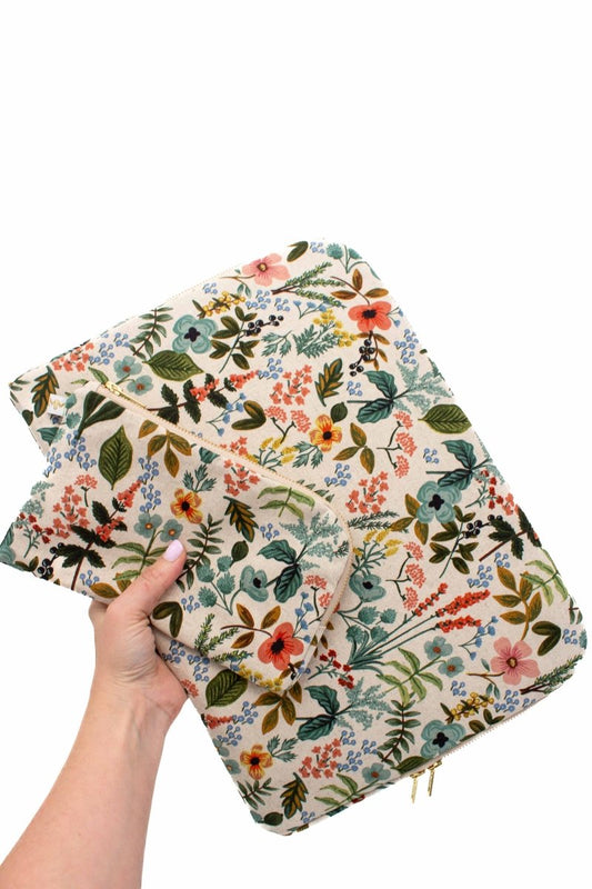 Rifle Paper Co. Wildflower Canvas 15 - 16" Laptop Sleeve and Accessory Pouch Bundle - Modern Makerie