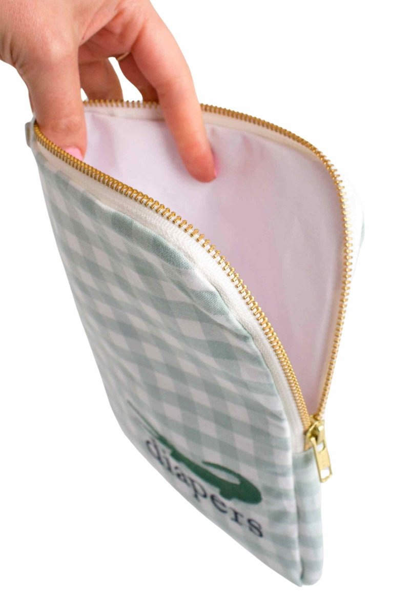 Sage Gingham Alligator Everyday Diaper Pouch - Modern Makerie