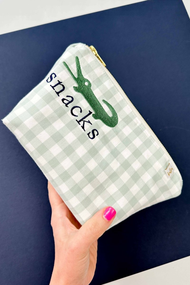 Sage Gingham Alligator Mini Maxx Baby Snack Bag - Modern Makerie