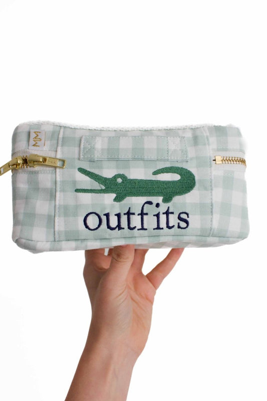 Sage Gingham Alligator "outfits" Mini Luggage Cube - Modern Makerie