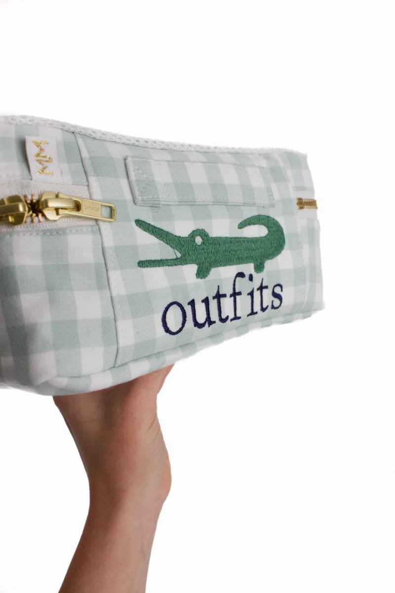 Sage Gingham Alligator "outfits" Mini Luggage Cube - Modern Makerie