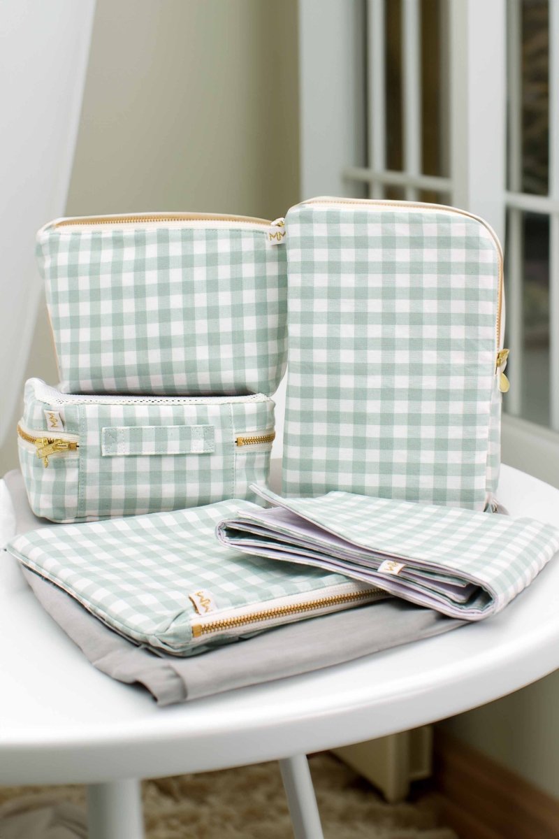 Sage Gingham Everyday Travel Diaper Pouch - Modern Makerie