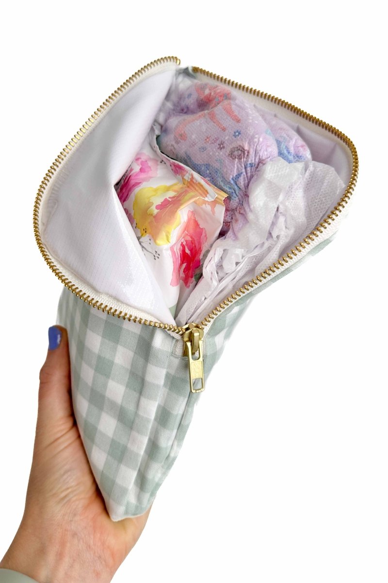 Sage Gingham Everyday Travel Diaper Pouch - Modern Makerie