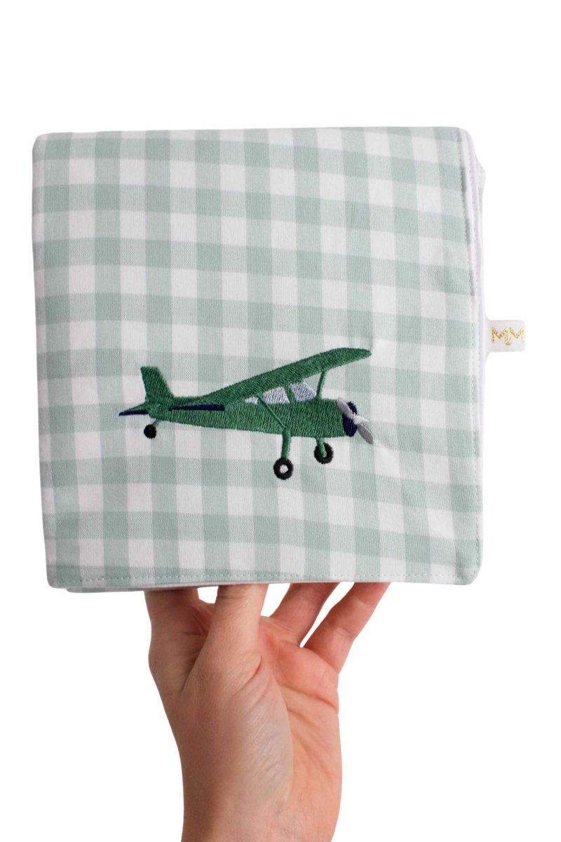 Sage Gingham Vintage Plane Baby Changing Mat - Modern Makerie