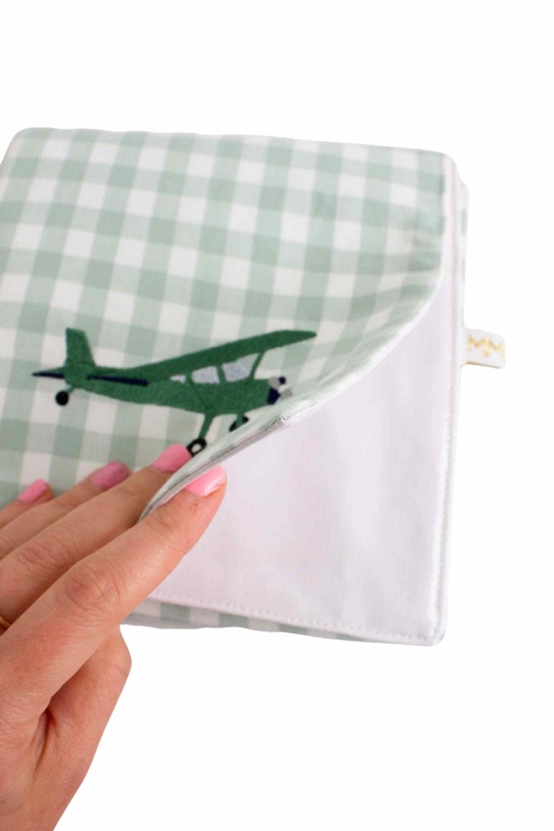 Sage Gingham Vintage Plane Baby Changing Mat - Modern Makerie