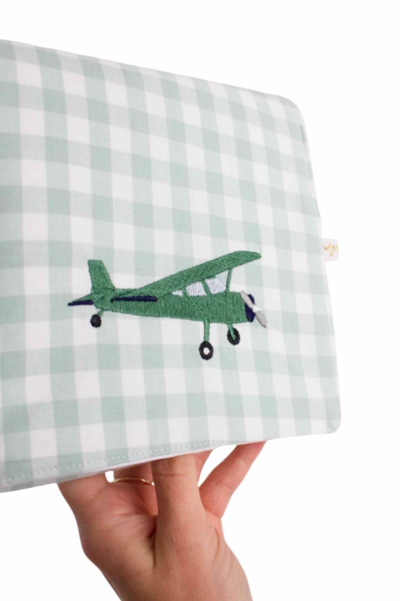 Sage Gingham Vintage Plane Baby Changing Mat - Modern Makerie