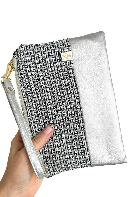 Silver Woven Convertible Crossbody Wristlet+ with Compartments - Modern Makerie