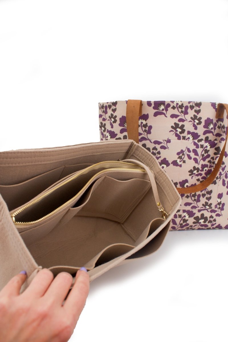Sunny Meadow in Mulberry Everyday Canvas Work Tote Bag with Leather Straps - Modern Makerie