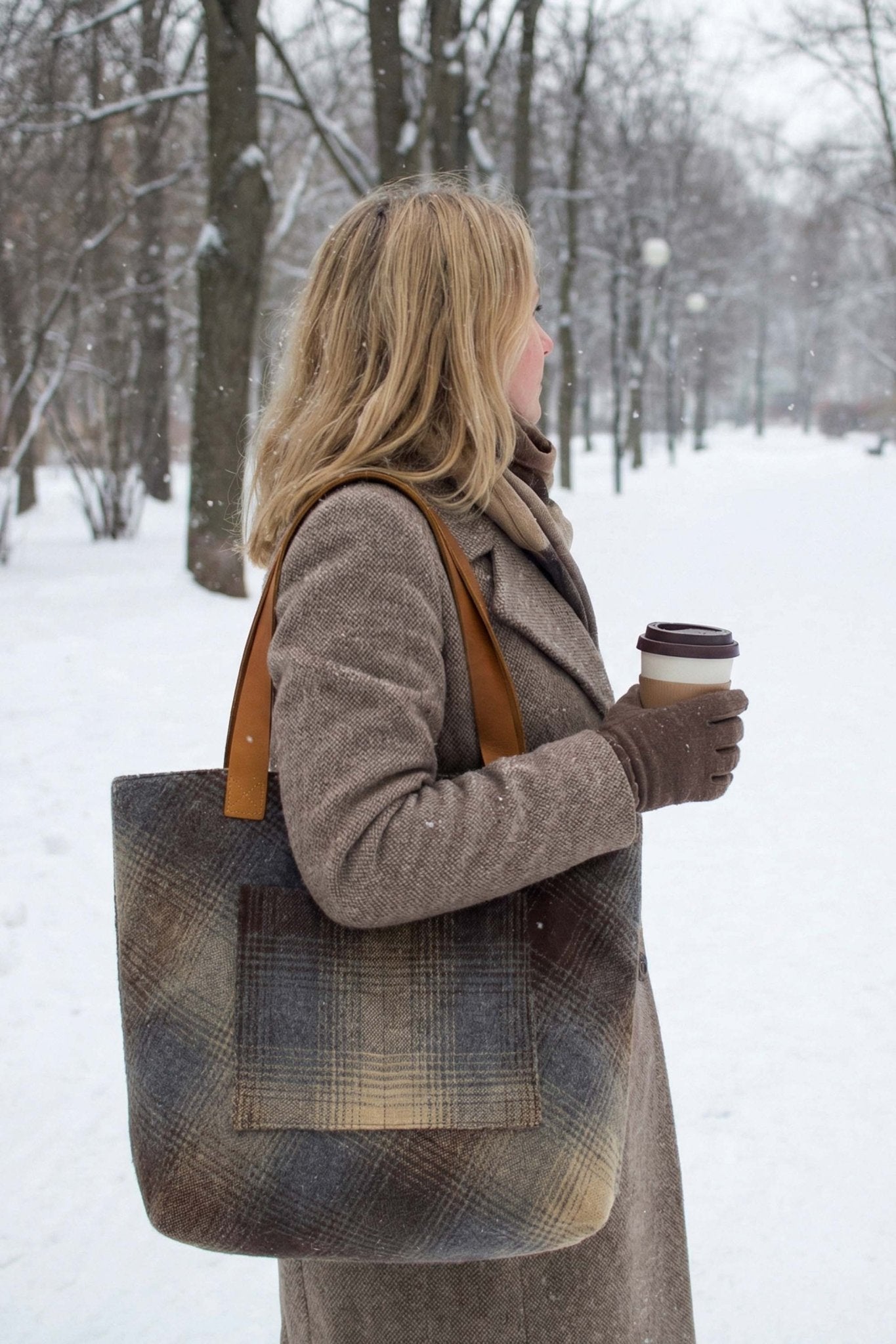 Upcycled Gray Plaid Everyday Tote - Modern Makerie