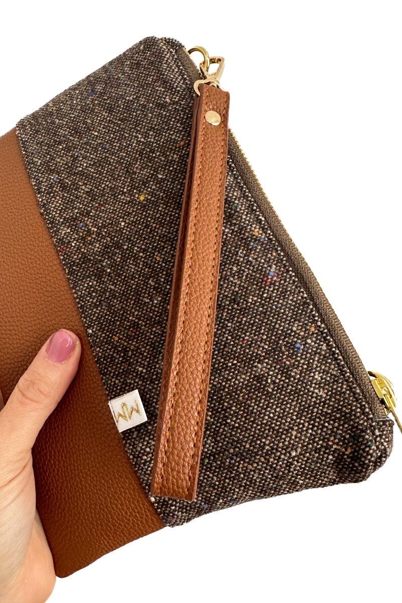 Vintage Mingled Chocolate Convertible Crossbody Wristlet+ with Compartments - Modern Makerie