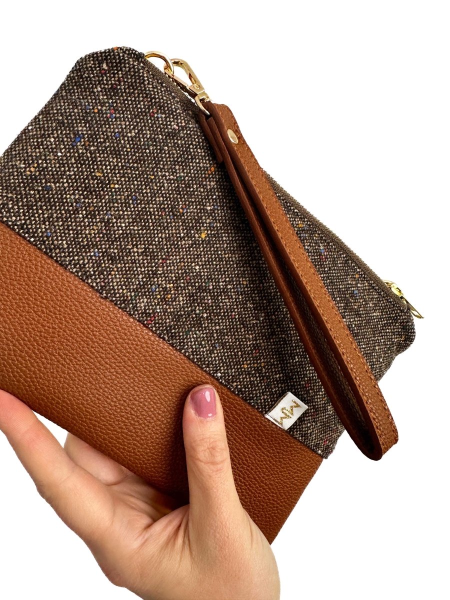 Vintage Mingled Chocolate Convertible Crossbody Wristlet+ with Compartments - Modern Makerie