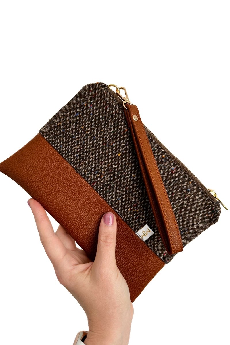 Vintage Mingled Chocolate Convertible Crossbody Wristlet+ with Compartments - Modern Makerie