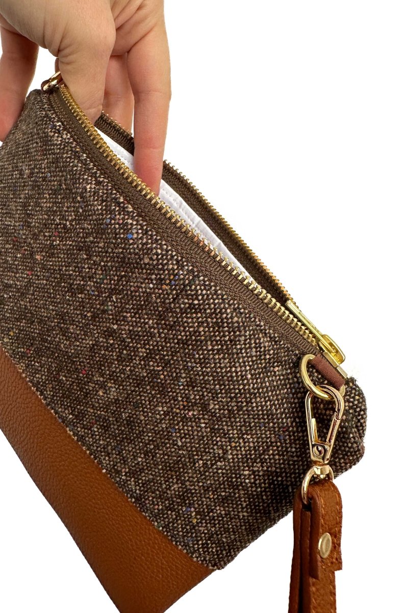 Vintage Mingled Chocolate Convertible Crossbody Wristlet+ with Compartments - Modern Makerie