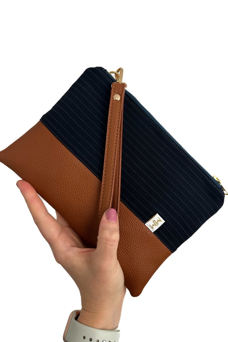 Vintage Navy Pinstripe Convertible Crossbody Wristlet+ with Compartments - Modern Makerie