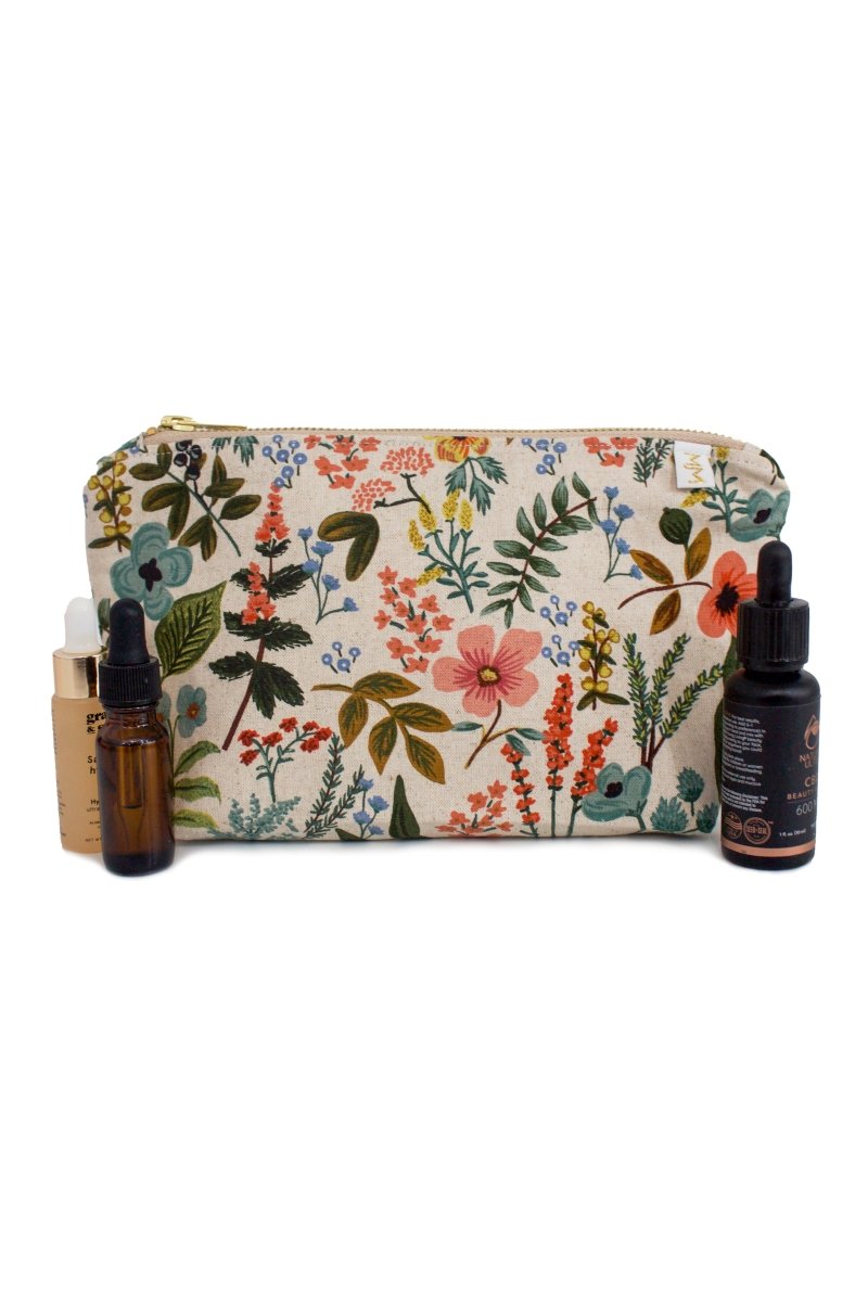 Wildflower Canvas Mini Maxx Makeup & Toiletry Bag with Elastic Loops - Modern Makerie