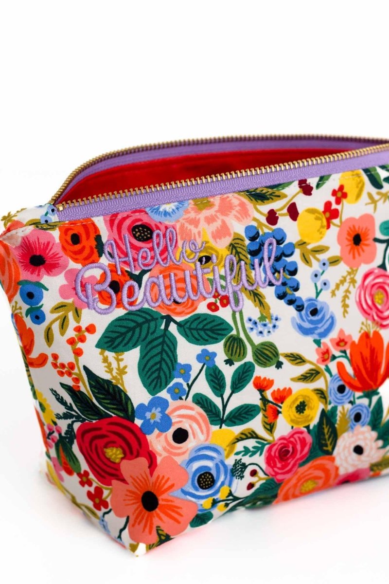 Wildwood Cotton "hello, beautiful" Maxx Cosmetic Bag - Modern Makerie